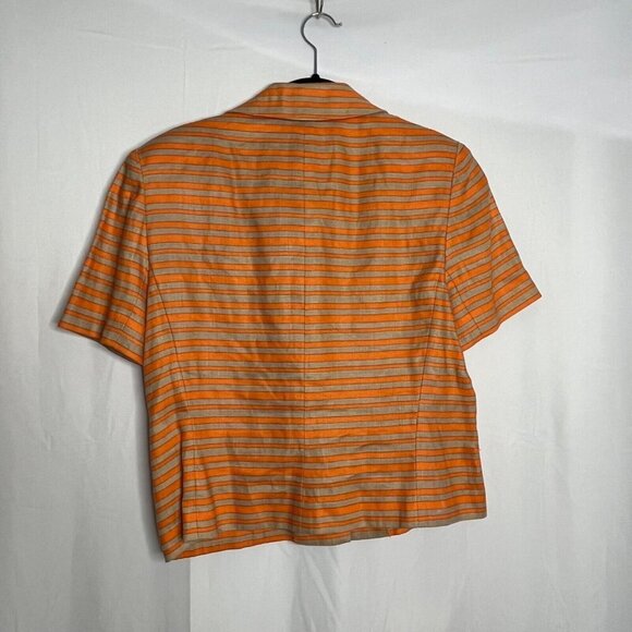Rickie Freeman for Teri Jon Linen Short Sleeve Blazer‎ Orange Brown Striped 6 - Picture 8 of 10